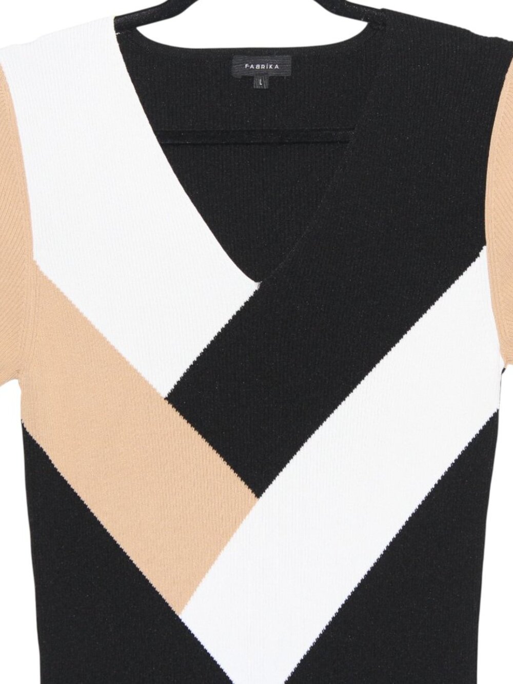 Fabrika Ribbed Midi Dress Black White & Beige Colorblock Size Large - Picture 3 of 8